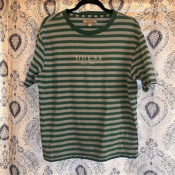 Guess Blue And Green Striped Tee Size Medium‎ - Picture 1 of 4